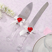 personalizada rosa roja y pastel de bodas de satén blanco que sirve conjunto