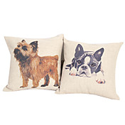 Conjunto de 2 Tampa animal do cão travesseiro algodão / linho decorativa