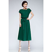 Women's Chiffon Midi Dress with Self-belt
