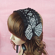 Handmade Black Check Pattern Cotton 34cm Casual Lolita Headband with Lace
