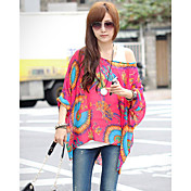 Women's Chiffon Oversized One Shoulder Print Blouse