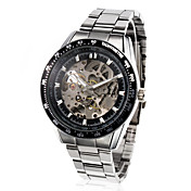 Men's Slide Rule Double-Layer Transparent Metal Band Analog Mechanical Sports Wrist Watches Silver & Black