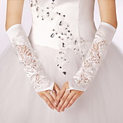 Moda raso / pizzo senza dita lunghezza del gomito da sposa / sera Guanti con strass