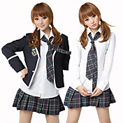 School Girl  White Shirt Ink Blue Check Pattern Skirt Costume (5 Pieces)