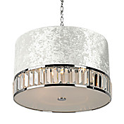 120W Modern Drum Pendant Light with 3 Lights and Silver Fabric Shade in Crystal Decor