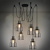 360W Retro Pendant Light with 6 Lights and Metal Frame