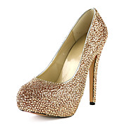 Amazing Leather Stiletto Heel Round Toe With Rhinestone Pumps Party / Evening Shoes