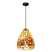80W Kunstnerisk Tiffany anheng lys med 2 lys og fargerik Natur Shell Materiale Integrert Shade Down