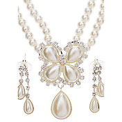 Embroidered Flower Pearl Earrings + Necklace Jewelry Set
