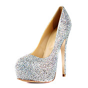 Gorgeous Leather Stiletto Heel Round Toe With Colorful Rhinestone Pumps Party / Evening Shoes