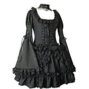 Lang Flare Sleeve Short Black Cotton Gothic Lolita Dress