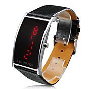 sort PU læder rem elegant dame sølv ramme rød LED armbåndsur