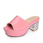 Fashion Patent Leather Chunky Heel Slippers With Jewelry Heel Party/Evening Shoes