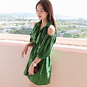 Women's Cold Shoulder Puff Sleeve Loose Dress