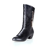 Stylish Leatherette Low Heel Mid-Calf Boots With Buckle Casual Shoes(More Colors)