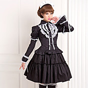 White Lace Black Long Sleeve Blouse Knee-length Skirt Cotton Antique Classic Lolita Outfit
