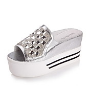 Stylish Leather Platform Heel Slippers With Rhinestone Party/Evening Shoes(More Colors)