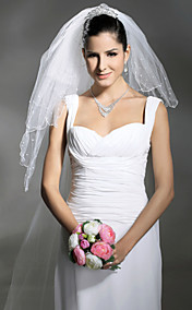 3 lagen kathedraal met beading bruiloft sluier