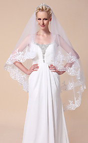 One-tier Tulle Waltz Wedding Veils With Lace Applique Edge