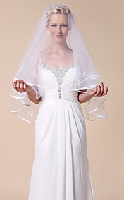One-tier Tulle Fingertip Wedding Veils With Ribbon Edge