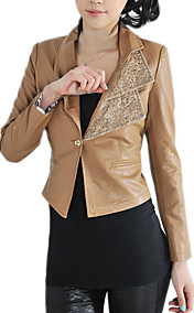 Turndown Collar Long Sleeve Evening/ Office PU Jacket (More Colors)