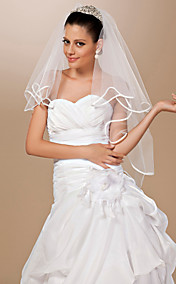 Two-tier Tulle Ribbon Edge Elbow Wedding Veil With Rhinestones
