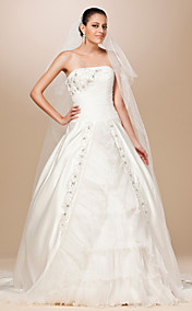 Two-tier Tulle Cut Edge Waltz Wedding Veil With Satin Flower