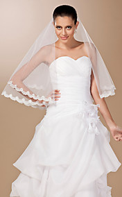 One-tier Tulle Lace Applique Edge Elbow Wedding Veil