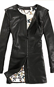 Long Sleeve Office/Casual Lambskin Leather Coat