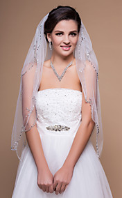 Two-tier Fingertip Wedding Veil With Beaded/Scalloped Edge