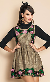 TS Luxurious Sleeveless Embroidery Gold Tweed Dress
