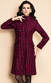 TS Stand Collar Double Breasted Checked Tweed Coat