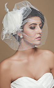 prachtige tule met beading / veren bruiloft bruids sluier / hoofddeksel