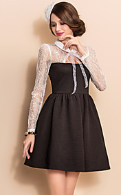 TS Bow Collar Lace Stitching Jersey Princess Dress