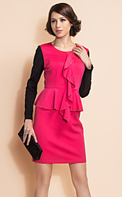 contraste de cor ts ruffle frente vestido de bainha peplum