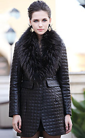 Long Sleeve Raccoon Fur Shawl Collar Lambskin Leather Casual/Party Coat (More Colors)