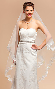 Elegant One-tier Waltz Wedding Veil With Lace Applique Edge
