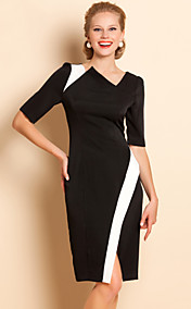 TS Asymmetrisk Collar Contrast Color Jersey Dress