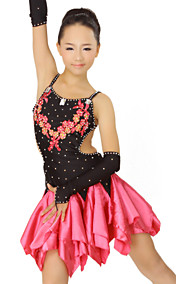 Prestatie Danskleding Spandex en satijn met Crystal en Bloemen Latin Dance Dress For Children