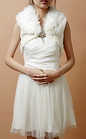 Sleeveless Faux Fur Evening/Wedding Wrap/Jacket With Crystal Pin