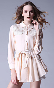 TS Lace Collar Tres Cuartos Blusa manga con Peplum