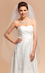Three-tier Fingertip Wedding Veils With Beaded Edge