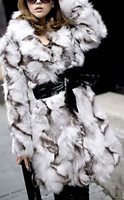 Long Sleeve Turndown Collar Fox Fur Casual/Party Coat
