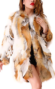 Beautiful Long Sleeve Collarless Fox Fur Casual/Party Coat