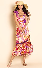TS Print Fuchsia Strap Chiffon Midi Dress
