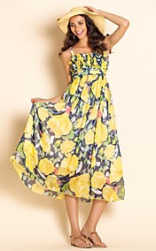 TS Foral Print Strap Chiffon Midi Dress