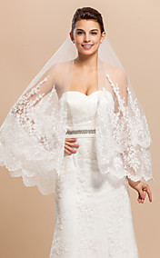 Elegant1 Layer Waltz Wedding Wedding Veil With Lace Applique Edge