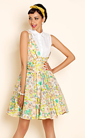 TS Contrast Color Print Swing Dress