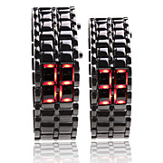  Black Metal Strip Digital Lava Style Iron Sport Couple Red LED Faceless Wrist Watch