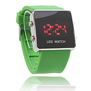  silicone, bande de femmes, d'hommes unisexes de gelée de style sport carrés montre-bracelet a conduit - vert